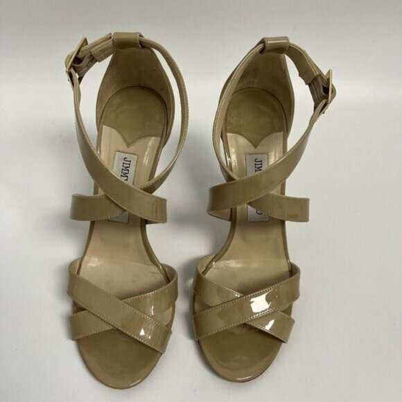Jimmy Choo Lottie Crisscross Nude Beige Patent Leather Sandal Pump 38.5 - Picture 3 of 12